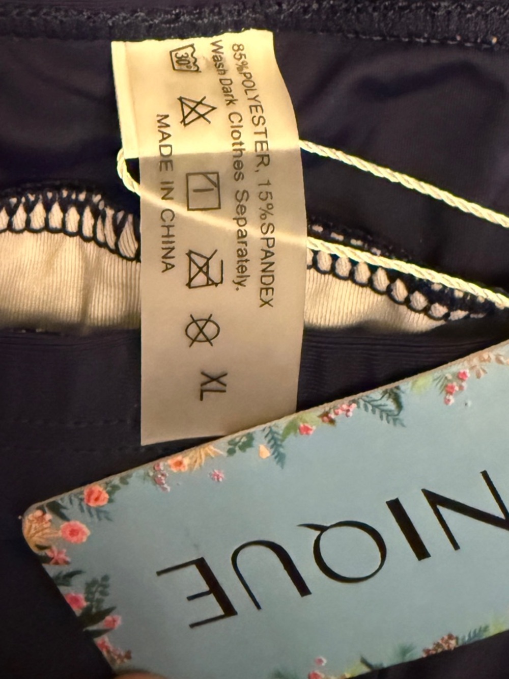 Yonique Navy Strappy Tankini (2 Piece)with Multi-Color Linear Print NWT - Picture 8 of 15